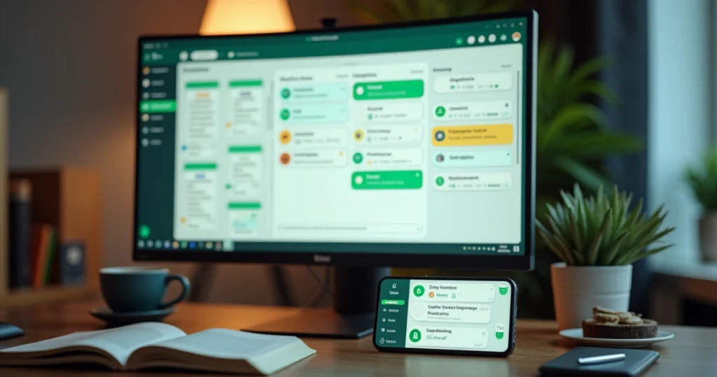 Tela de computador com funil de vendas e mensagens agendadas no WhatsApp