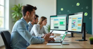 Cliente olhando para o celular irritado com atendimento lento no WhatsApp