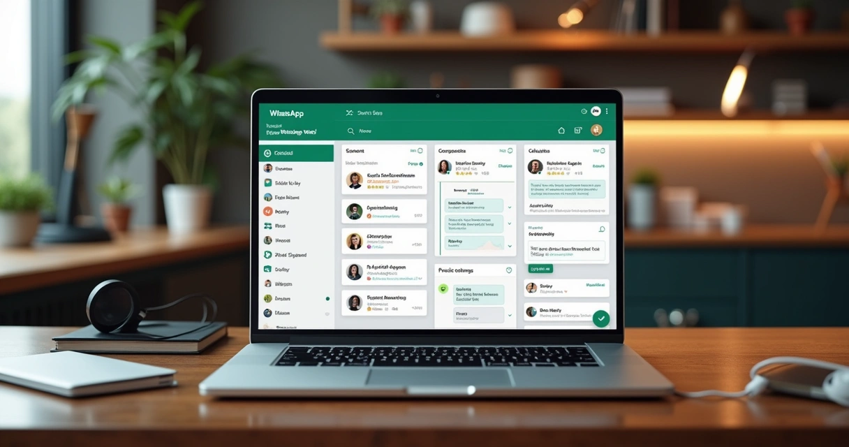 Pessoa organizando contatos e mensagens em múltiplas abas no WhatsApp no computador