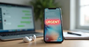 Tela de WhatsApp destacando mensagem urgente em meio a várias conversas