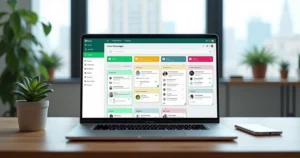 Tela de CRM no computador mostrando agendamento de mensagens no WhatsApp