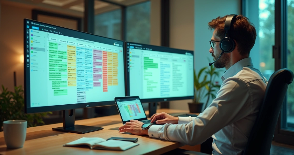 Profissional usando CRM no computador para organizar atendimento intenso no WhatsApp