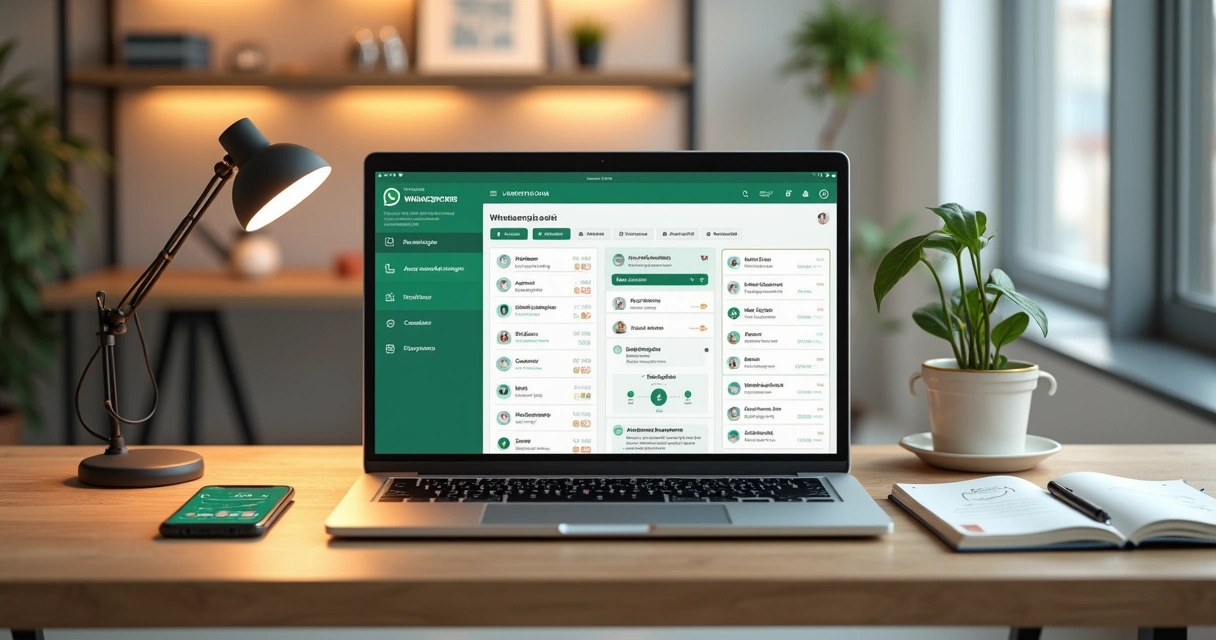 Tela de CRM no computador com WhatsApp e funil de vendas organizado