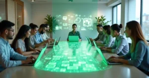 Time de atendimento compartilhando tela gigante com múltiplas conversas de WhatsApp