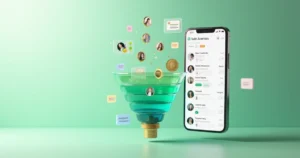 Loja virtual com funil de vendas visual saindo de conversas do WhatsApp